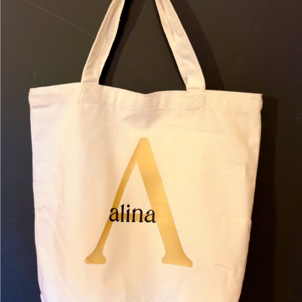 Alina Cream Canvas Tote Bag with Monogram